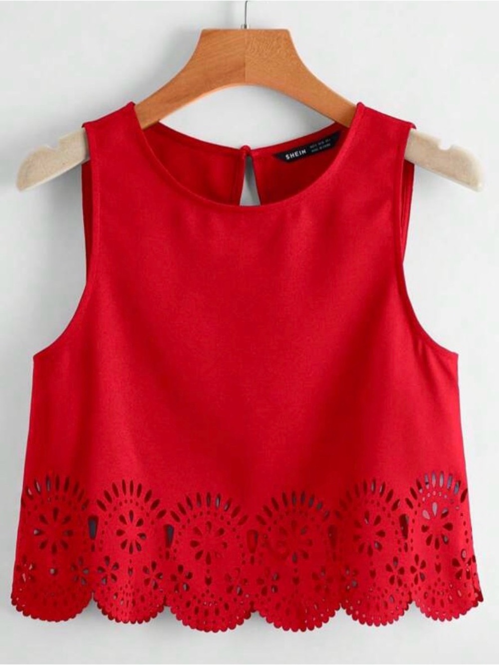 Shein Red Lune Scallop Trim Laser Cut Crop Top - L